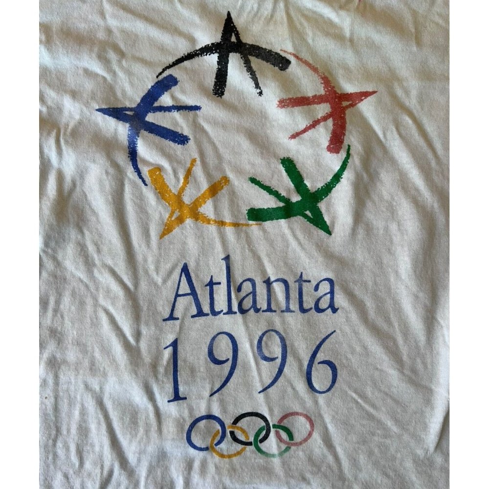 Vintage 1996 Atlanta Olympics White Graphic T-Shirt Size XL Single Stitch